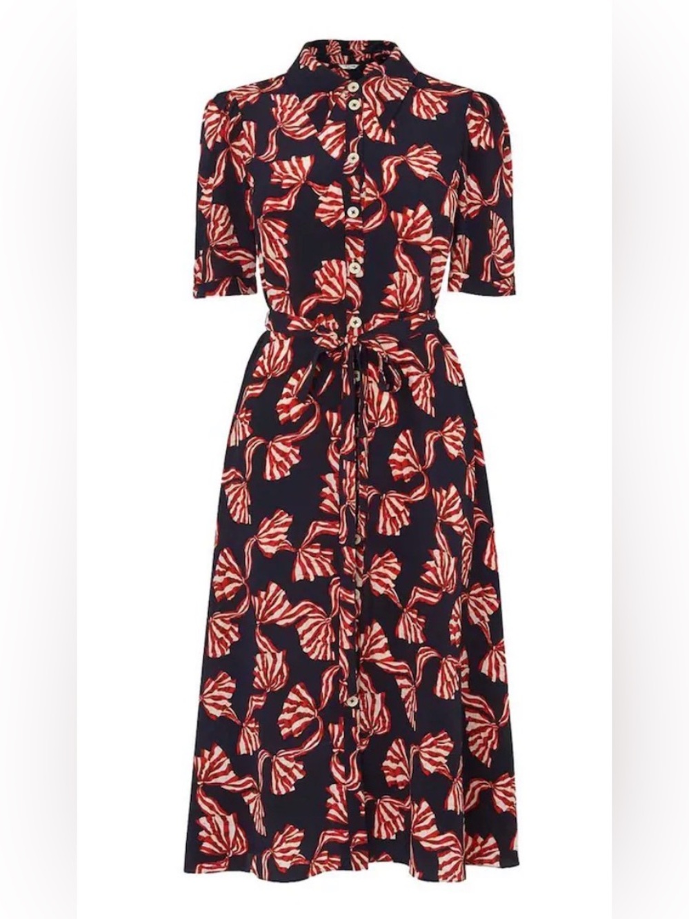 L.K. Bennett Shell Print Silk Shirt MIDI Dress. Size 8
